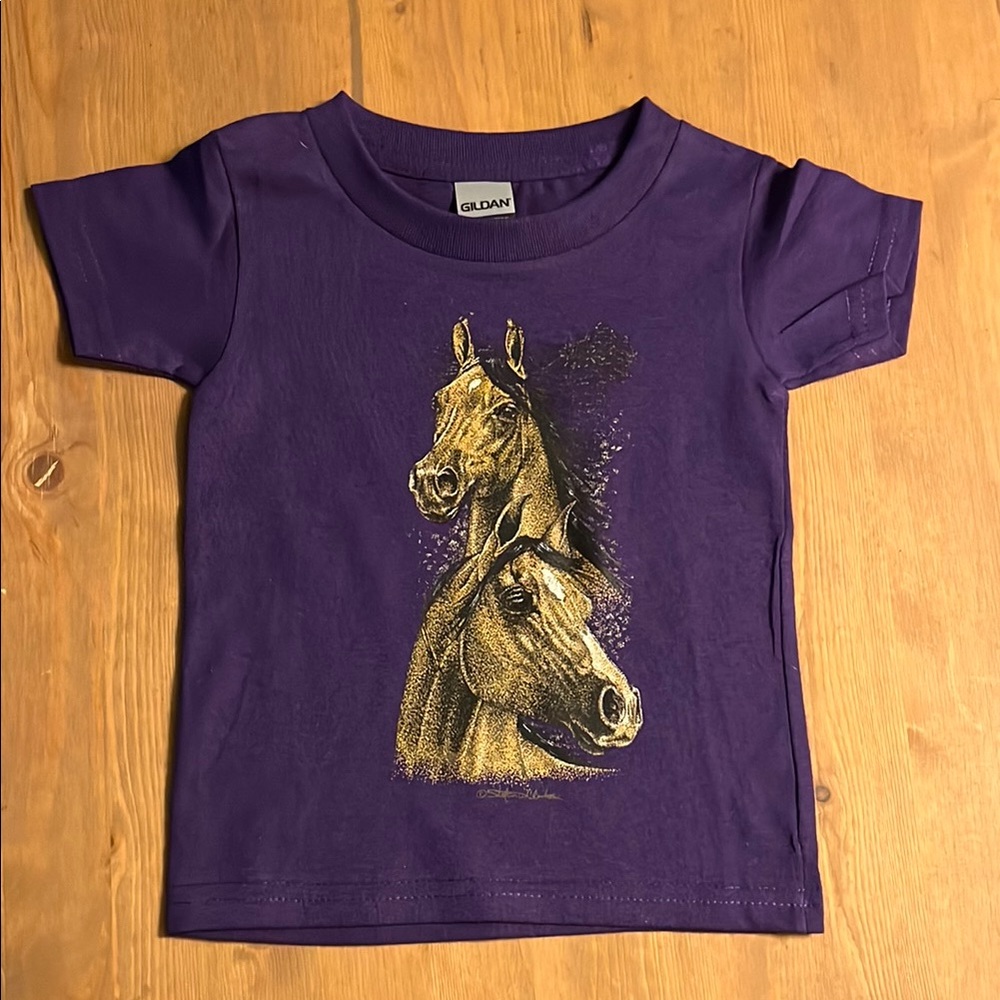 Deep Purple Short Sleeve Tee with Horse Graphic 2T